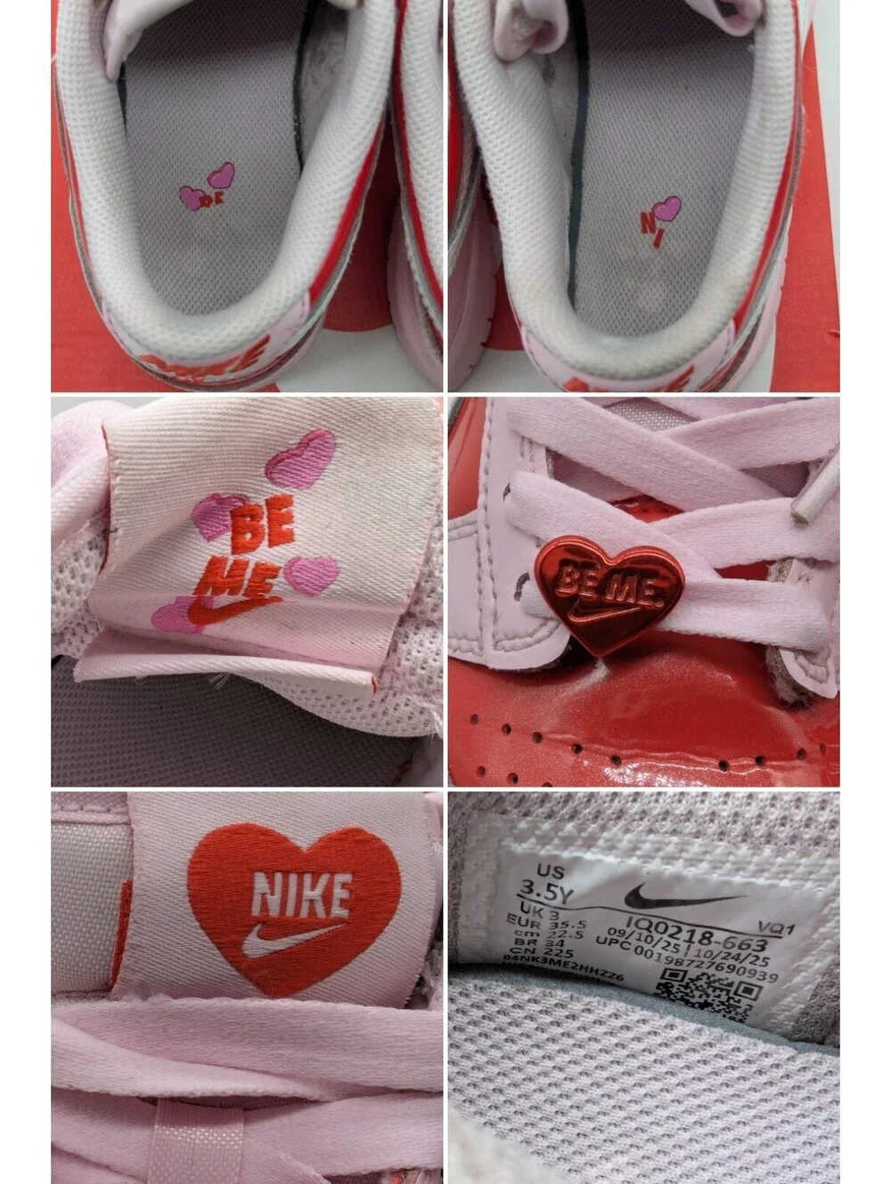 Nike Dunk Low Valentine's Day Red Pink Girls Size 3.5Y / Women's 5 IQ0218-663